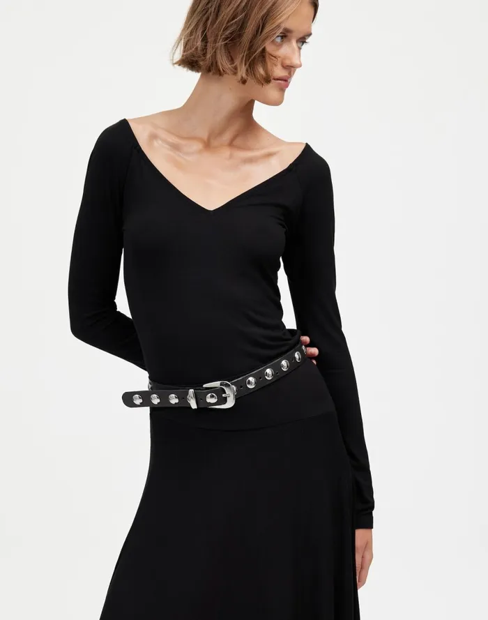 Women Tees Madewell Jersey VNeck LongSleeve Top Jet Black