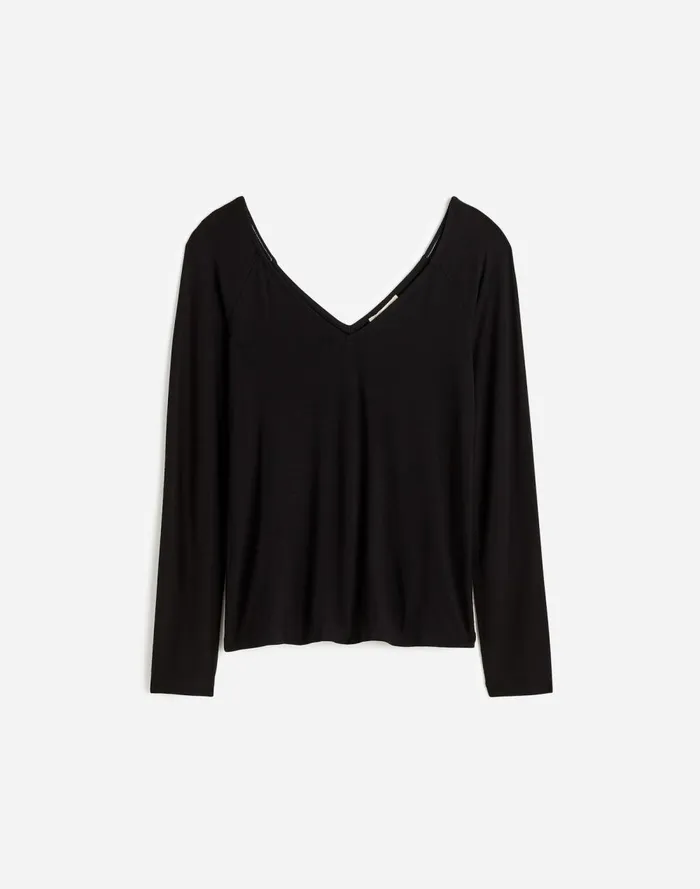 Women Tees Madewell Jersey VNeck LongSleeve Top Jet Black