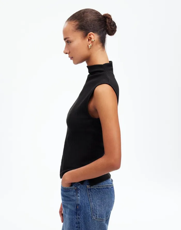 Women Tees Madewell Ribbed Mockneck Tank Jet Black