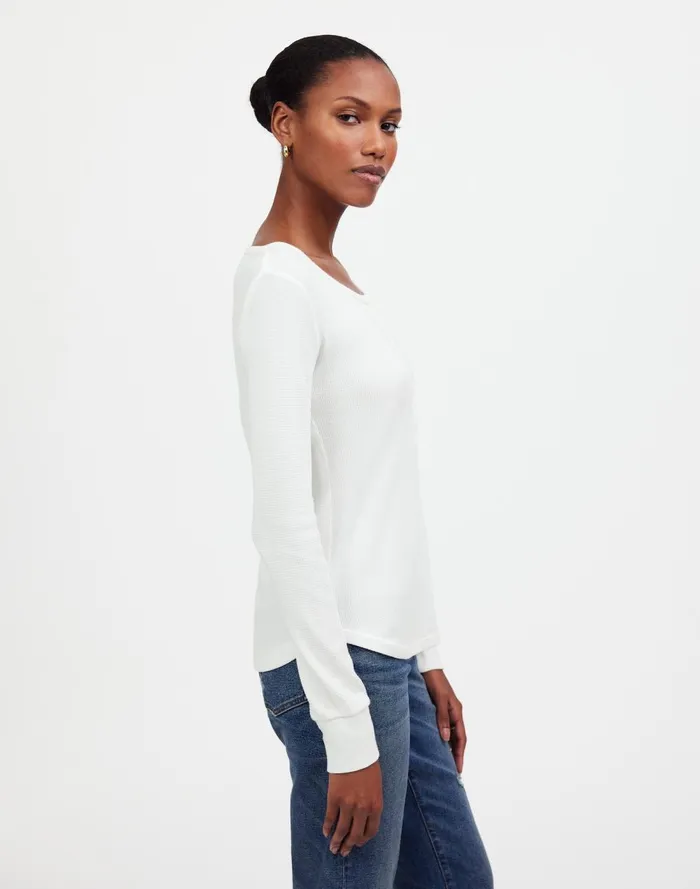 Women Tees Madewell WaffleKnit Scoopneck Henley Tee Eyelet White
