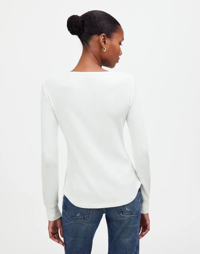 Women Tees Madewell WaffleKnit Scoopneck Henley Tee Eyelet White