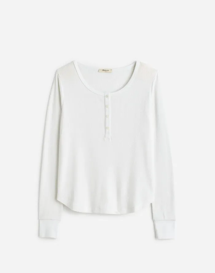 Women Tees Madewell WaffleKnit Scoopneck Henley Tee Eyelet White