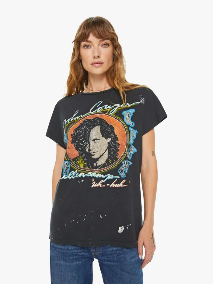 Women Tees Tanks Mother Denim John Cougar Mellencamp Tee Black charcoal