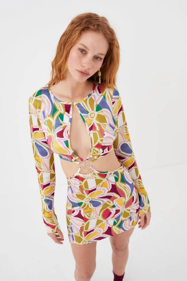 Women Thora Long Sleeve Mini Dress Green For Love and Lemons Dresses