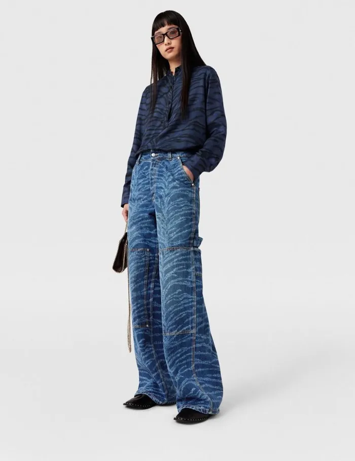 Women Tiger Print Grandfather Collar Shirt Navy Tiger Print Stella McCartney Shirts And Tops Women Tiger Print Grandfather Collar Shirt Navy Tiger Print Stella McCartney Shirts And Tops