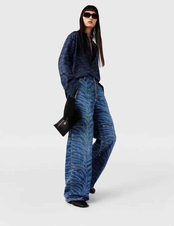 Women Tiger Print Grandfather Collar Shirt Navy Tiger Print Stella McCartney Shirts And Tops Women Tiger Print Grandfather Collar Shirt Navy Tiger Print Stella McCartney Shirts And Tops