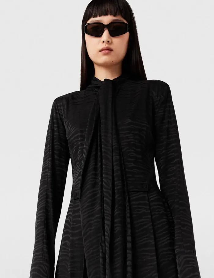 Women Tiger Print TieNeck Midi Dress Black Tiger Print Stella McCartney Dresses Women Tiger Print TieNeck Midi Dress Black Tiger Print Stella McCartney Dresses