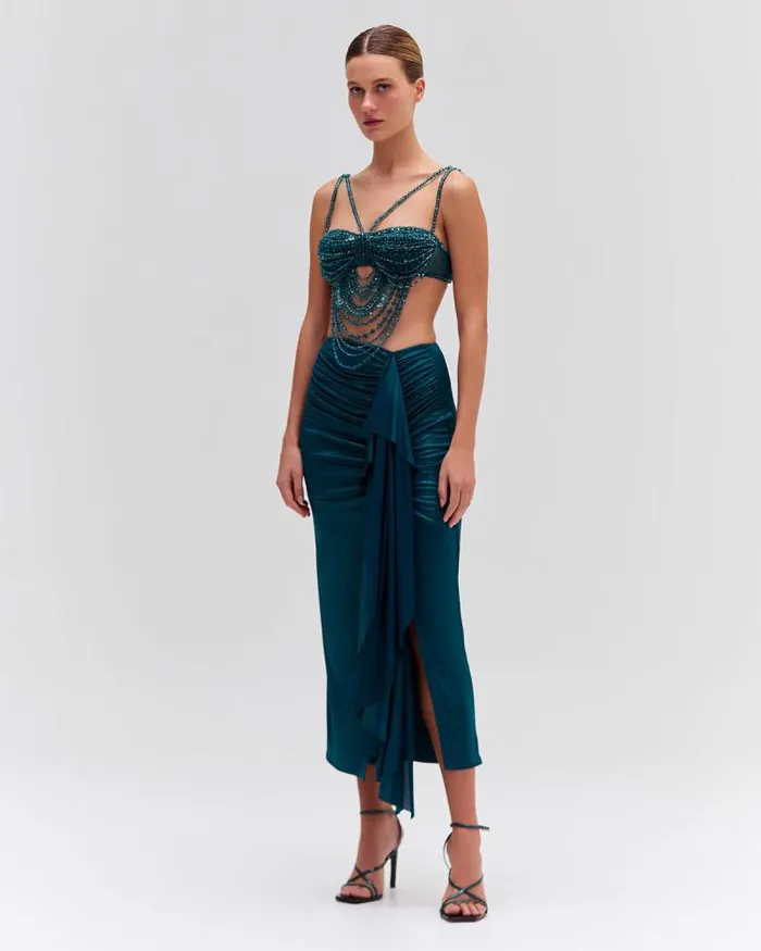 Women Tops and Bodysuits PatBO HandBeaded Bralette Emerald