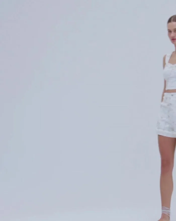 Women Tops and Bodysuits PatBO Handbeaded Denim Top FINAL SALE White