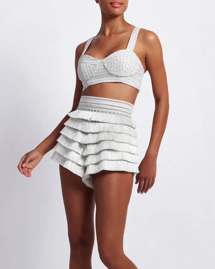 Women Tops and Bodysuits PatBO METALLIC WOVEN CROPPED TOP Silver
