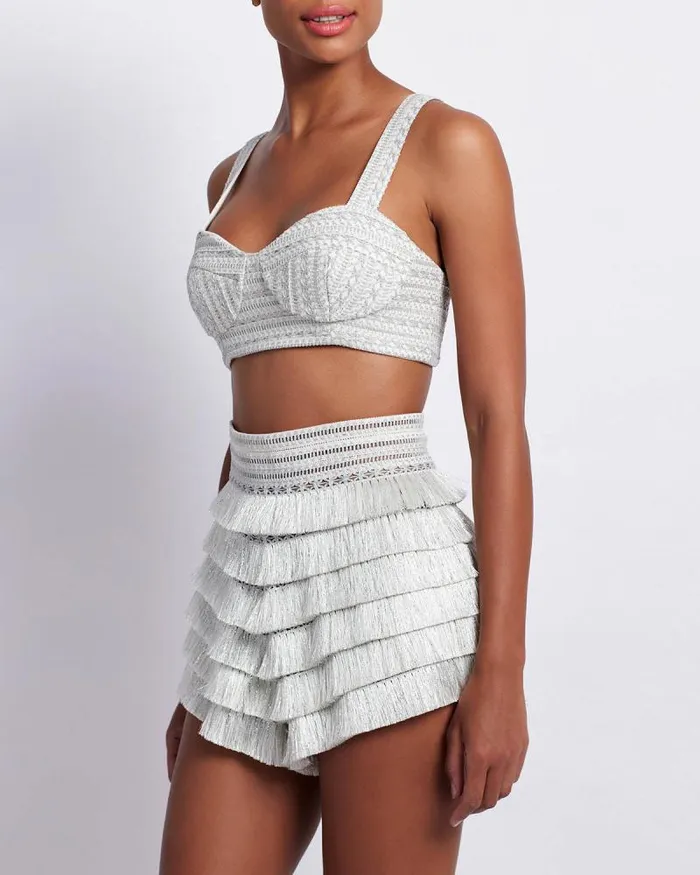 Women Tops and Bodysuits PatBO METALLIC WOVEN CROPPED TOP Silver Women Tops and Bodysuits PatBO METALLIC WOVEN CROPPED TOP Silver