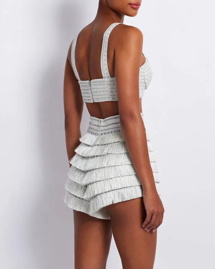 Women Tops and Bodysuits PatBO METALLIC WOVEN CROPPED TOP Silver Women Tops and Bodysuits PatBO METALLIC WOVEN CROPPED TOP Silver