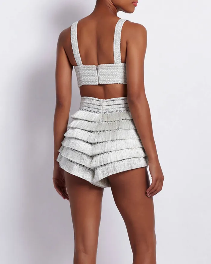 Women Tops and Bodysuits PatBO METALLIC WOVEN CROPPED TOP Silver Women Tops and Bodysuits PatBO METALLIC WOVEN CROPPED TOP Silver