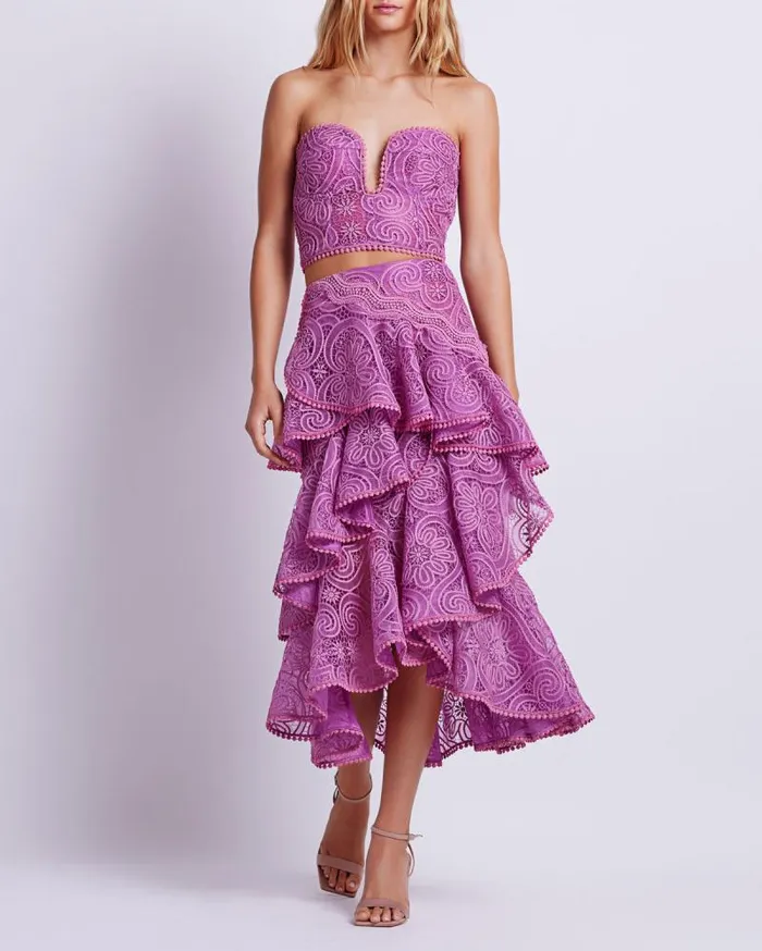 Women Tops and Bodysuits PatBO Strapless Lace Bustier EXCLUSIVE Orchid