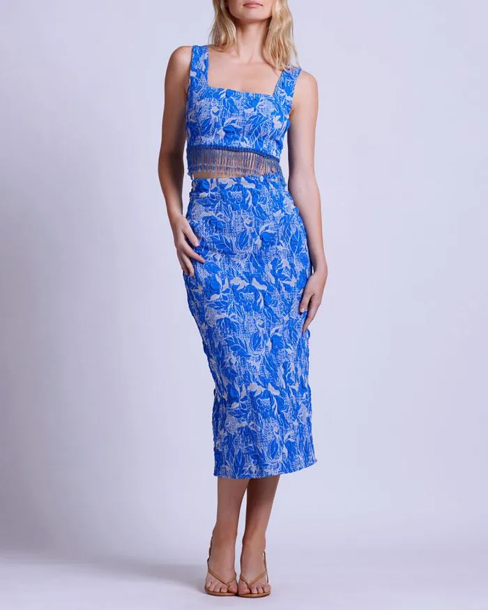 Women Tops and Bodysuits PatBO Stretch Jacquard Beaded Top Lapis