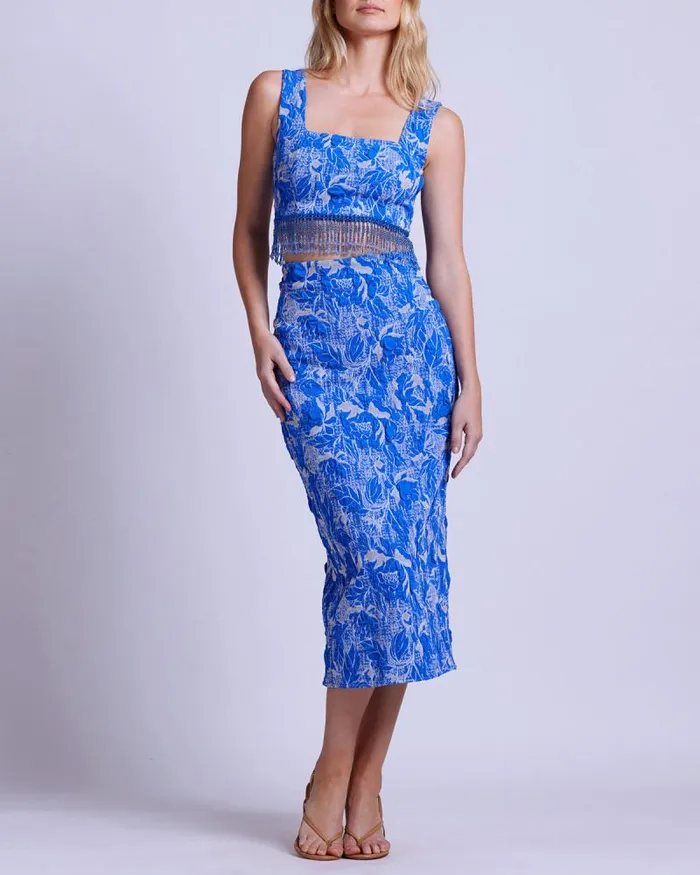 Women Tops and Bodysuits PatBO Stretch Jacquard Beaded Top Lapis