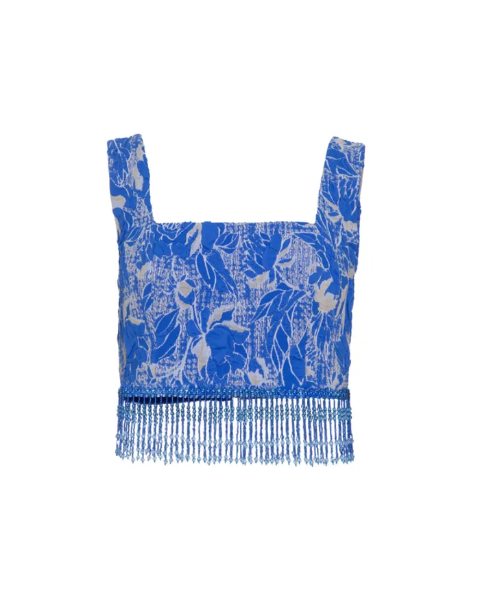 Women Tops and Bodysuits PatBO Stretch Jacquard Beaded Top Lapis