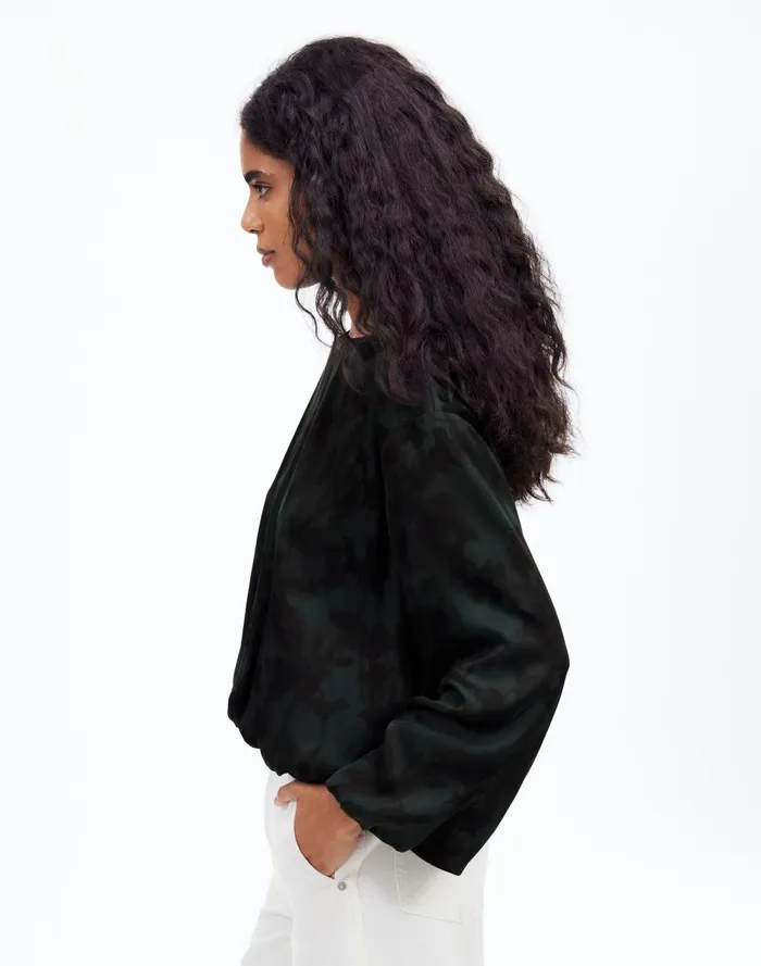 Women Tops and Shirts Madewell LongSleeve BubbleHem Top In Satin Luxury Forest
