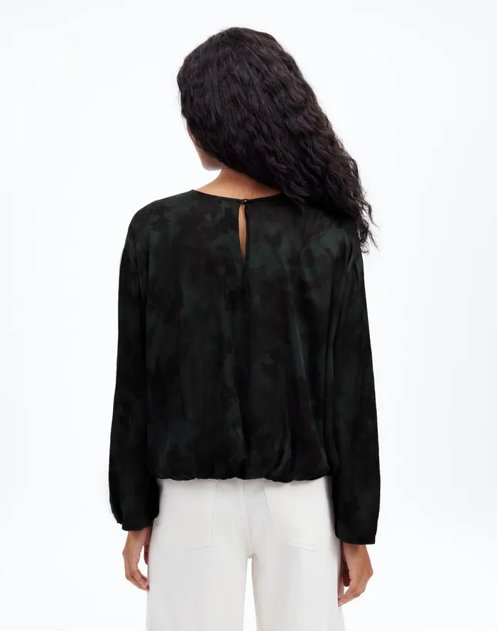 Women Tops and Shirts Madewell LongSleeve BubbleHem Top In Satin Luxury Forest