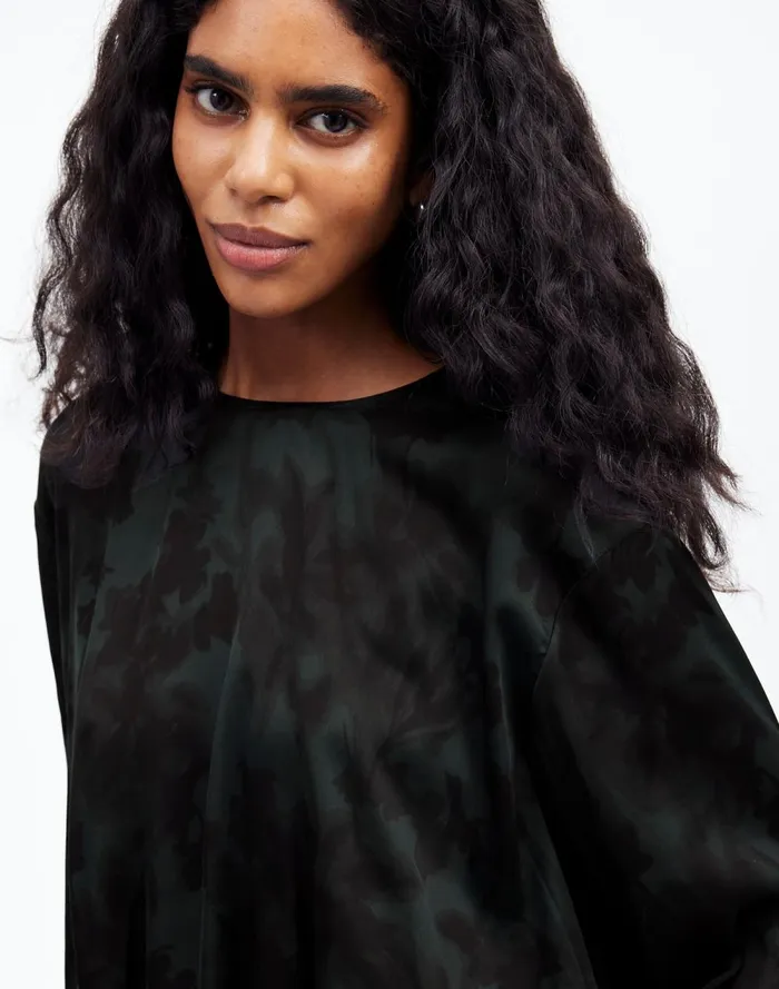 Women Tops and Shirts Madewell LongSleeve BubbleHem Top In Satin Luxury Forest