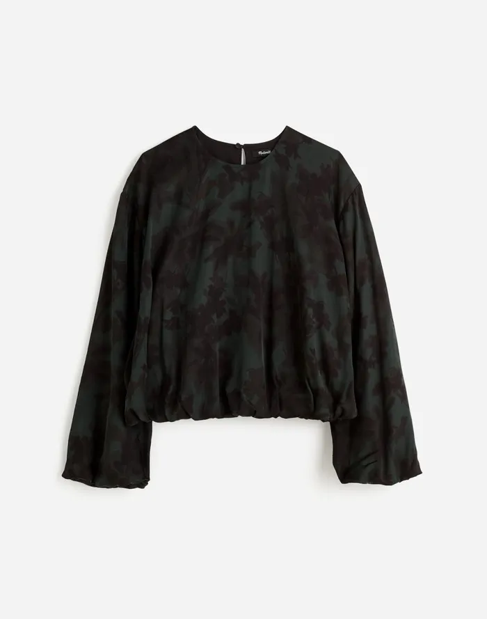 Women Tops and Shirts Madewell LongSleeve BubbleHem Top In Satin Luxury Forest