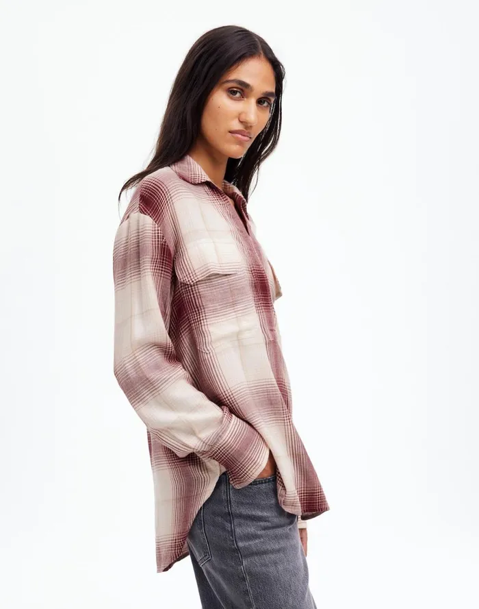 Women Tops and Shirts Madewell Popover Shirt In Plaid Cabernet