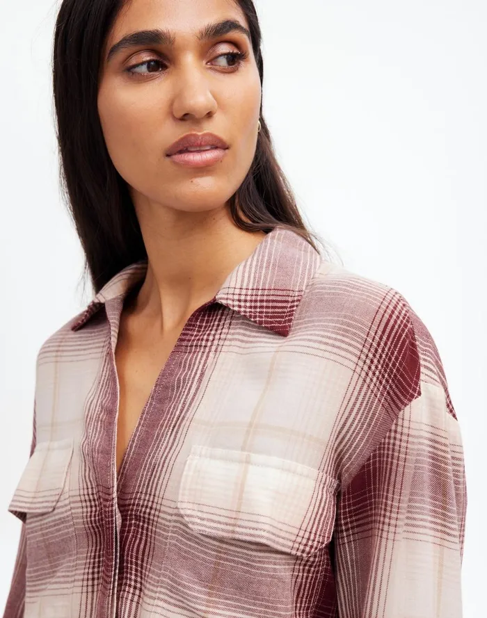 Women Tops and Shirts Madewell Popover Shirt In Plaid Cabernet