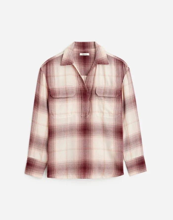 Women Tops and Shirts Madewell Popover Shirt In Plaid Cabernet