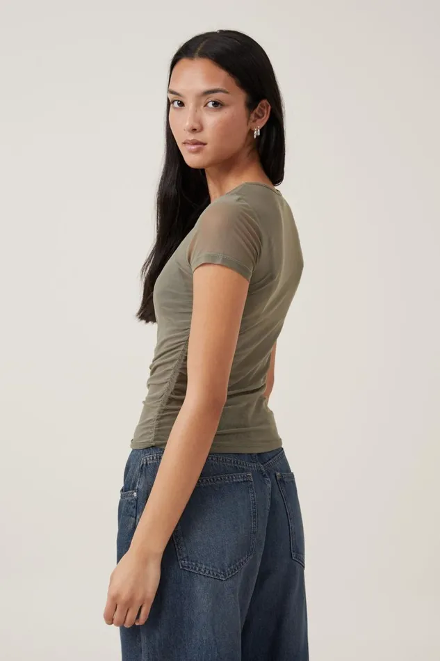 Women Tops Cotton On Becca Gathered Short Sleeve Tee Woodland Women Tops Cotton On Becca Gathered Short Sleeve Tee Woodland