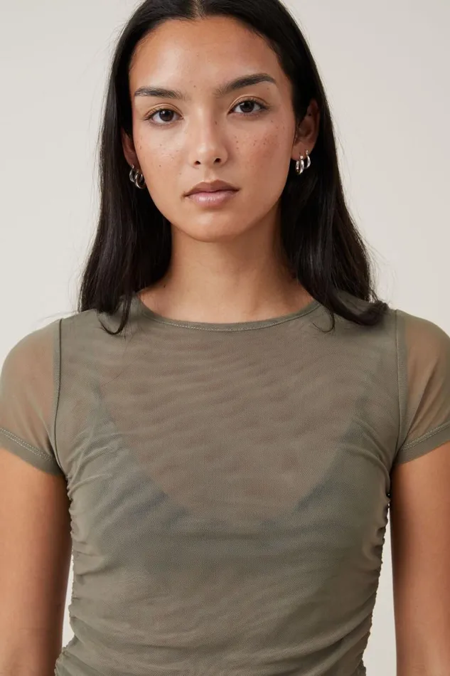 Women Tops Cotton On Becca Gathered Short Sleeve Tee Woodland Women Tops Cotton On Becca Gathered Short Sleeve Tee Woodland
