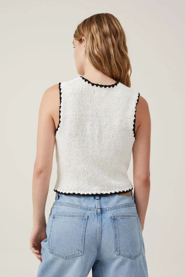 Women Tops Cotton On Boucle Blanket Stitch Vest Porcelain