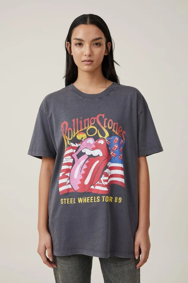 Women Tops Cotton On The Oversized Graphic License Tee Lcn Br Rolling Stones Steel Wheels 89forged