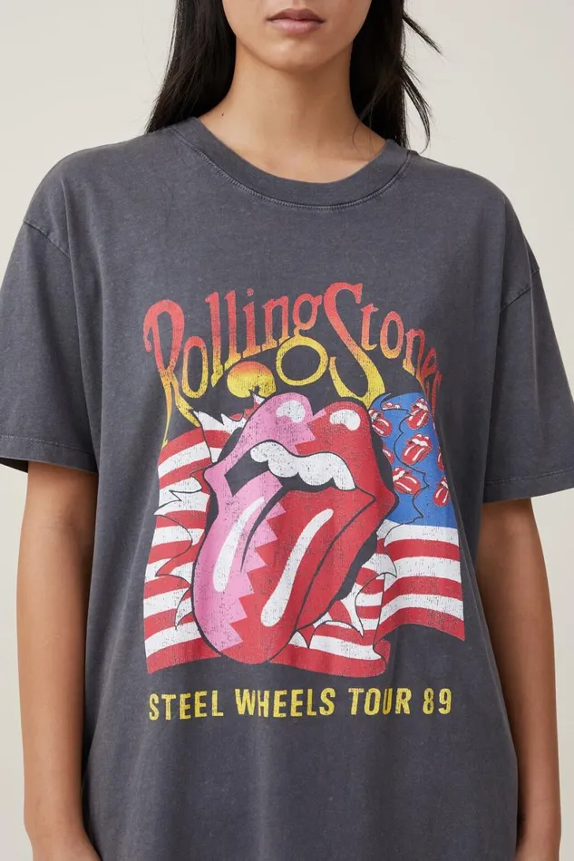 Women Tops Cotton On The Oversized Graphic License Tee Lcn Br Rolling Stones Steel Wheels 89forged
