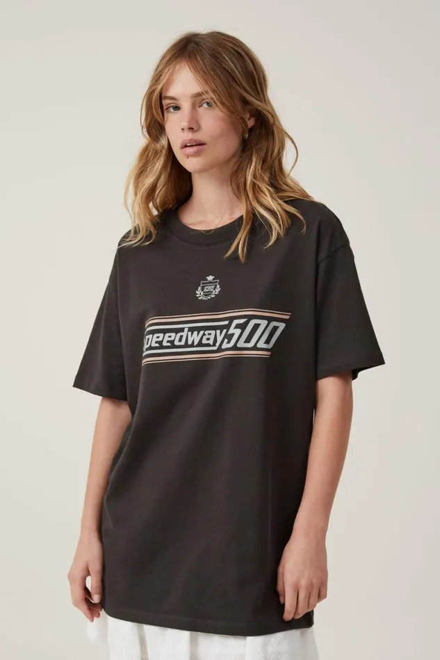 Women Tops Cotton On The Oversized Graphic Tee Speedway 500 Washed Black