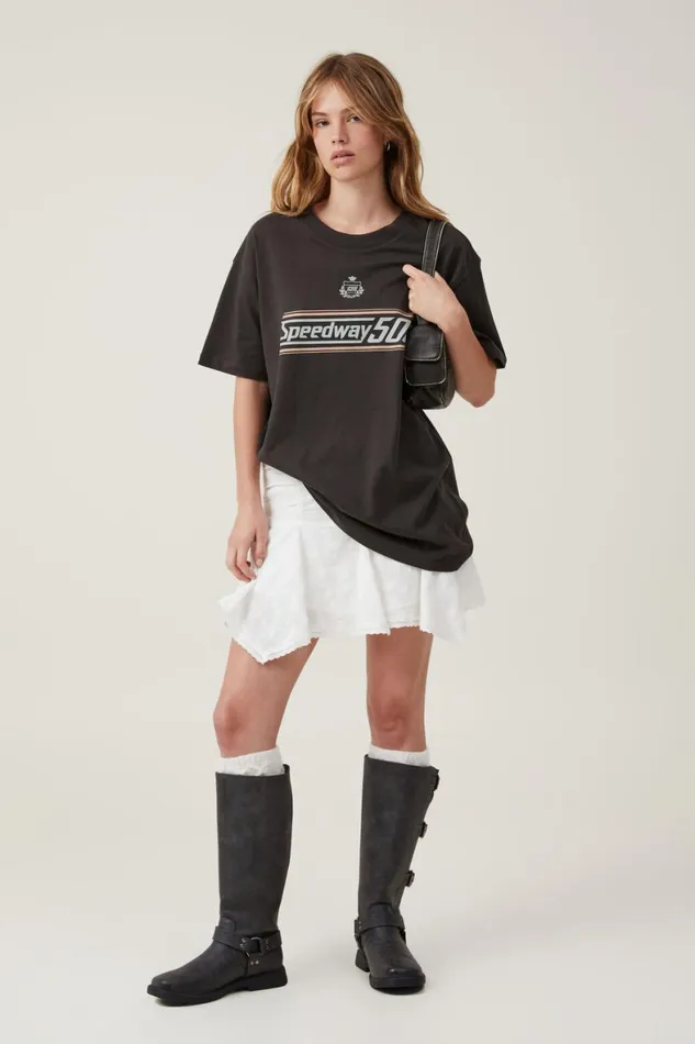 Women Tops Cotton On The Oversized Graphic Tee Speedway 500 Washed Black