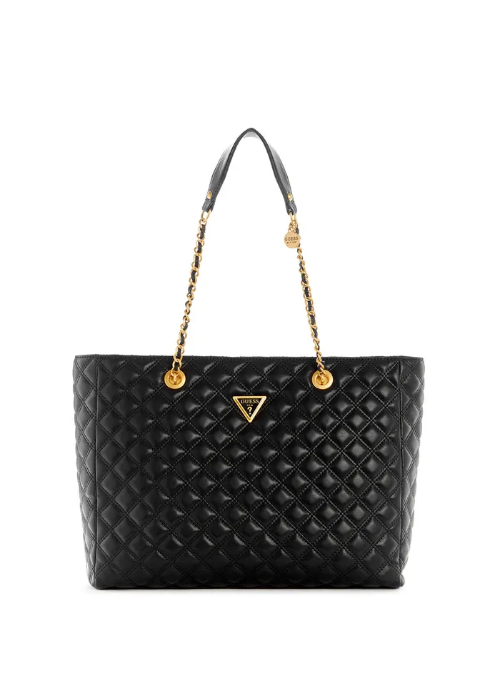 Women Tote Bags GUESS Black Giully Quilted Tote Bag