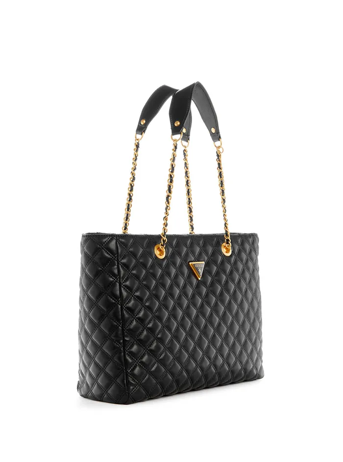 Women Tote Bags GUESS Black Giully Quilted Tote Bag Women Tote Bags GUESS Black Giully Quilted Tote Bag