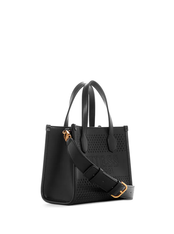 Women Tote Bags GUESS Black Katey Perf Mini Tote Bag Women Tote Bags GUESS Black Katey Perf Mini Tote Bag