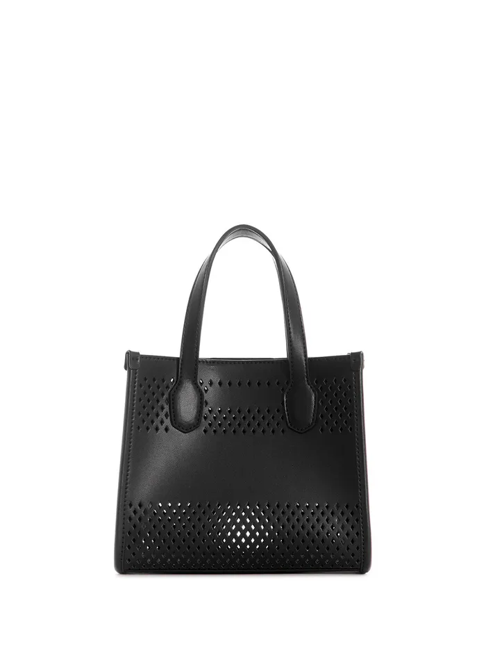 Women Tote Bags GUESS Black Katey Perf Mini Tote Bag Women Tote Bags GUESS Black Katey Perf Mini Tote Bag
