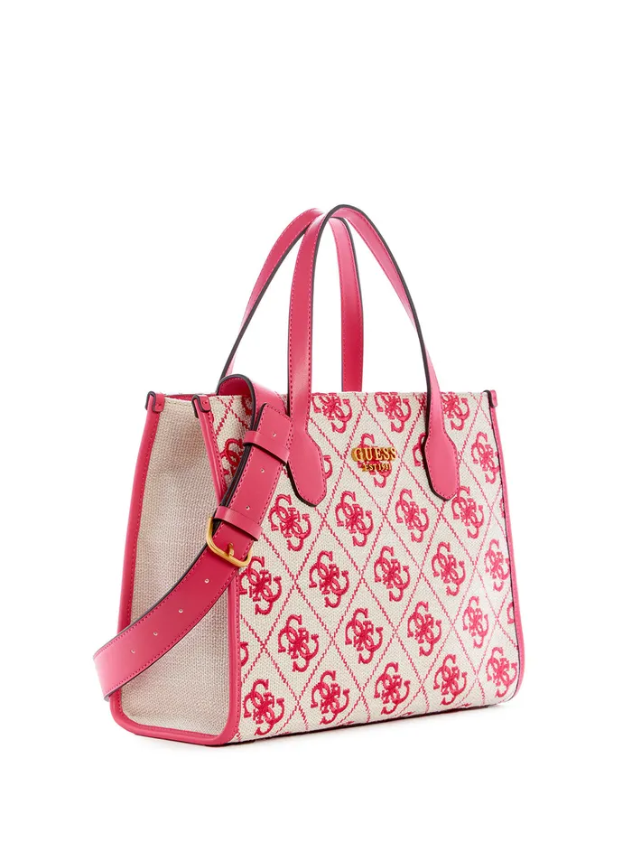 Women Tote Bags GUESS Magenta Logo Silvana Canvas Tote Bag Women Tote Bags GUESS Magenta Logo Silvana Canvas Tote Bag