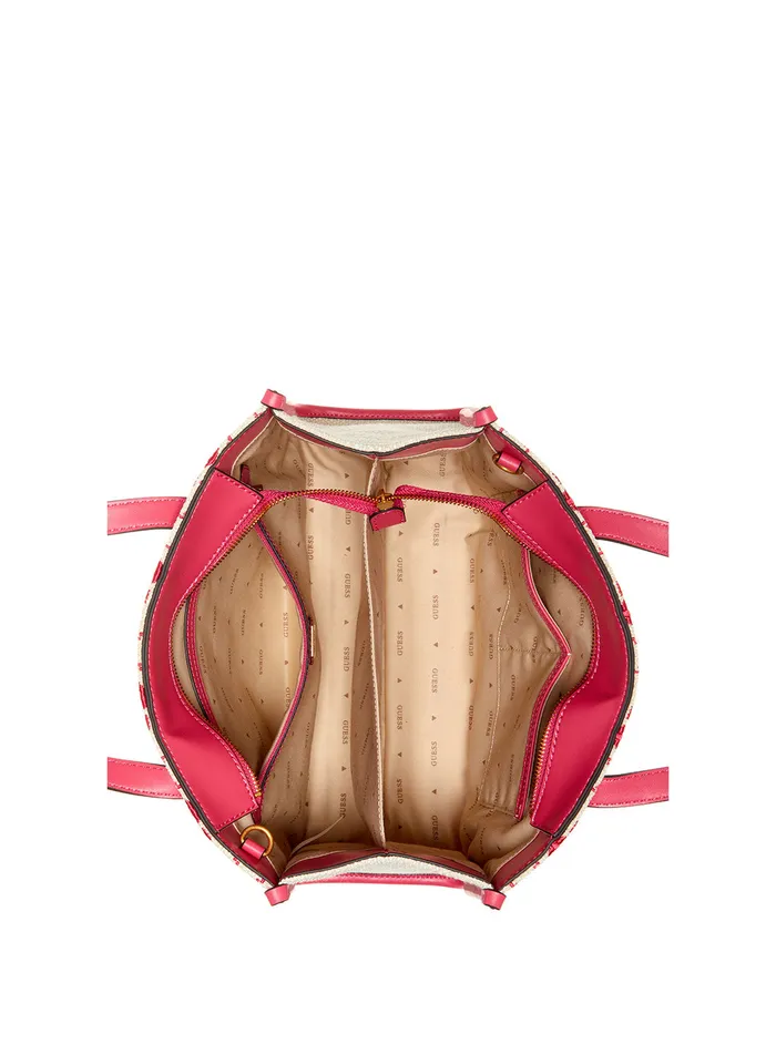Women Tote Bags GUESS Magenta Logo Silvana Canvas Tote Bag Women Tote Bags GUESS Magenta Logo Silvana Canvas Tote Bag