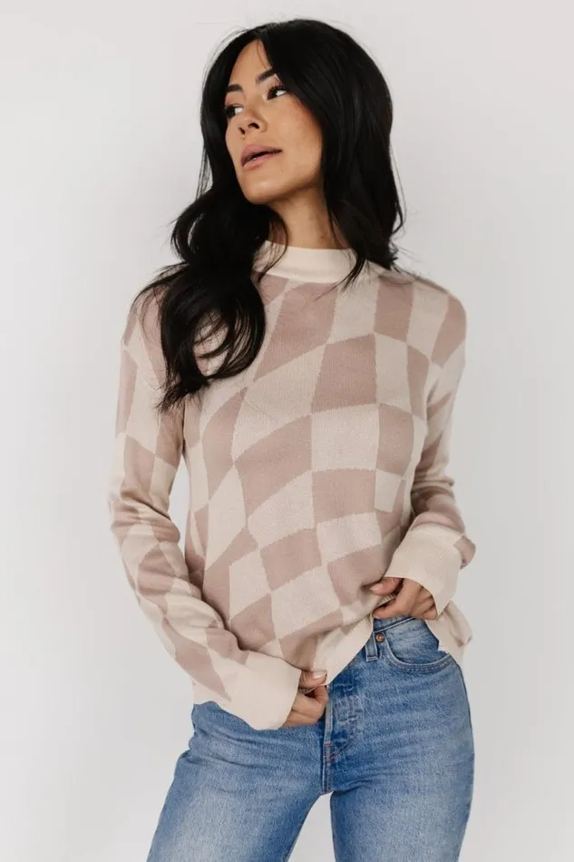 Women Travis Checkered Sweater Sand Mocha Baltic Born Sweaters