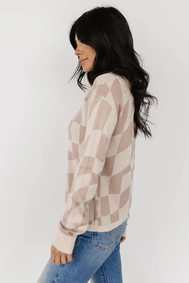 Women Travis Checkered Sweater Sand Mocha Baltic Born Sweaters Women Travis Checkered Sweater Sand Mocha Baltic Born Sweaters