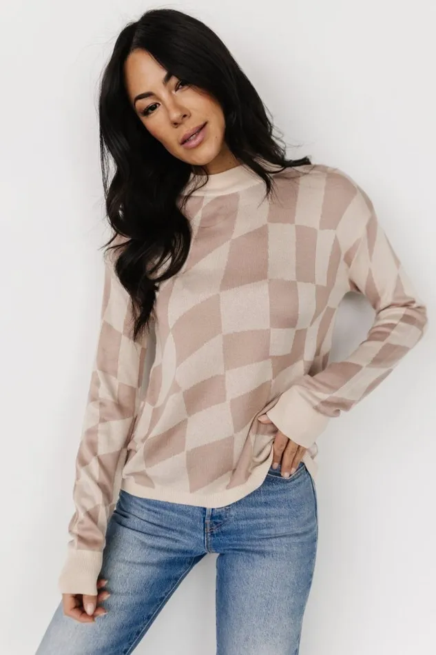 Women Travis Checkered Sweater Sand Mocha Baltic Born Sweaters Women Travis Checkered Sweater Sand Mocha Baltic Born Sweaters
