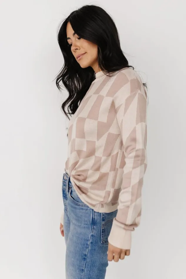 Women Travis Checkered Sweater Sand Mocha Baltic Born Sweaters Women Travis Checkered Sweater Sand Mocha Baltic Born Sweaters