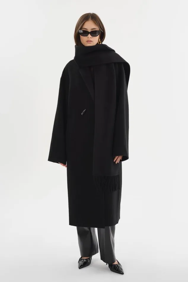 Women TWILA Wool Scarf Coat Black LAMARQUE Wool
