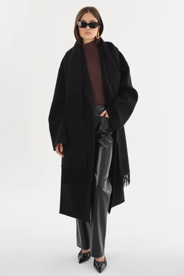 Women TWILA Wool Scarf Coat Black LAMARQUE Wool Women TWILA Wool Scarf Coat Black LAMARQUE Wool