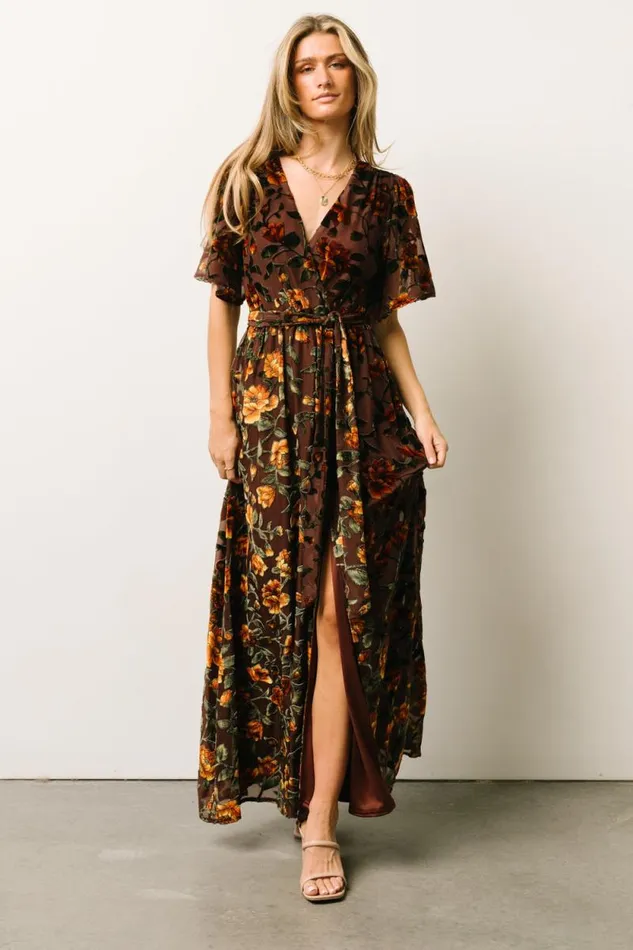 Women Uma Velvet Maxi Dress Clove Amber Floral Baltic Born Maxi Dresses