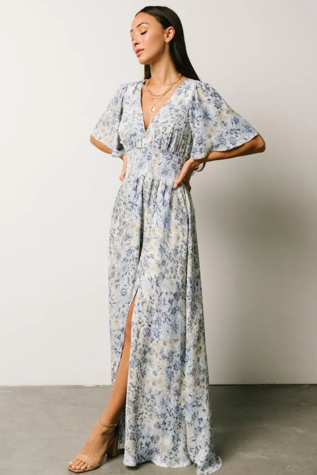 Women Verona Smocked Maxi Dress White Blue Print Baltic Born Maxi Dresses Women Verona Smocked Maxi Dress White Blue Print Baltic Born Maxi Dresses