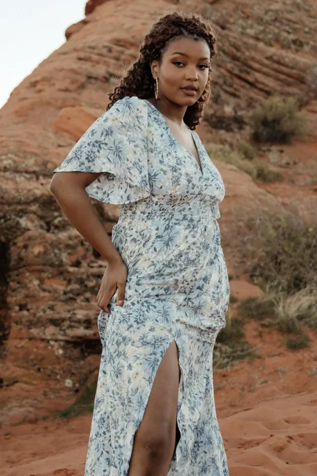 Women Verona Smocked Maxi Dress White Blue Print Baltic Born Maxi Dresses Women Verona Smocked Maxi Dress White Blue Print Baltic Born Maxi Dresses